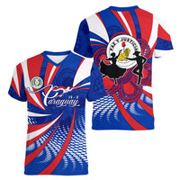 Paraguay Flag Day Women V-Neck T-Shirt Patriotic Sunburst Traditional Ñandutí Lace