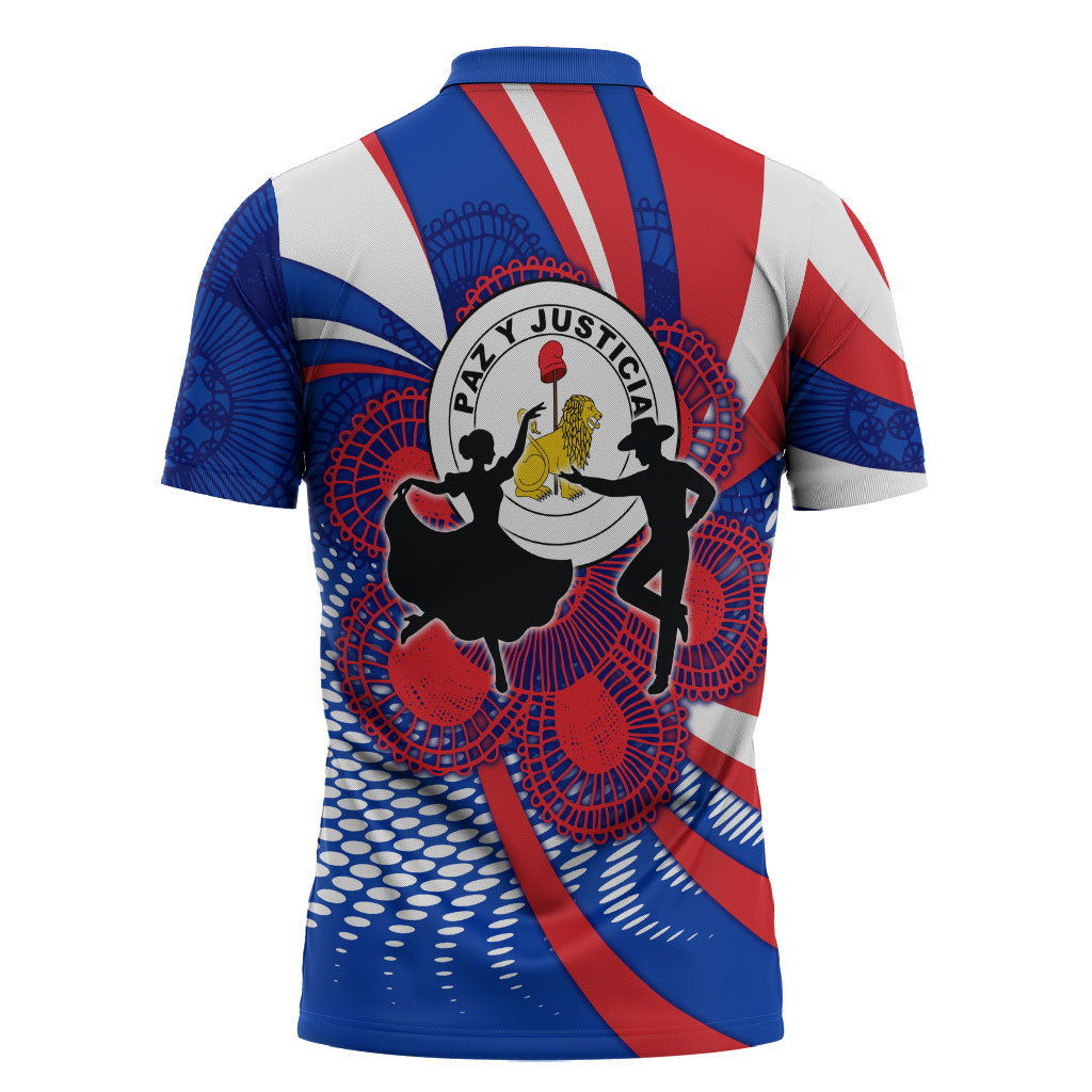 Paraguay Flag Day Zipper Polo Shirt Patriotic Sunburst Traditional Ñandutí Lace