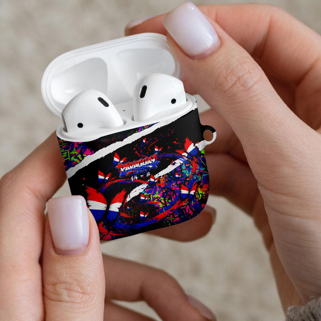 Paraguay Flag Day AirPods Case Colorful Graffiti Map Butterflies