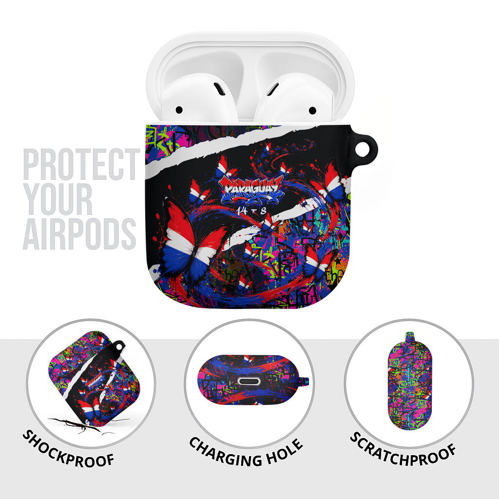 Paraguay Flag Day AirPods Case Colorful Graffiti Map Butterflies
