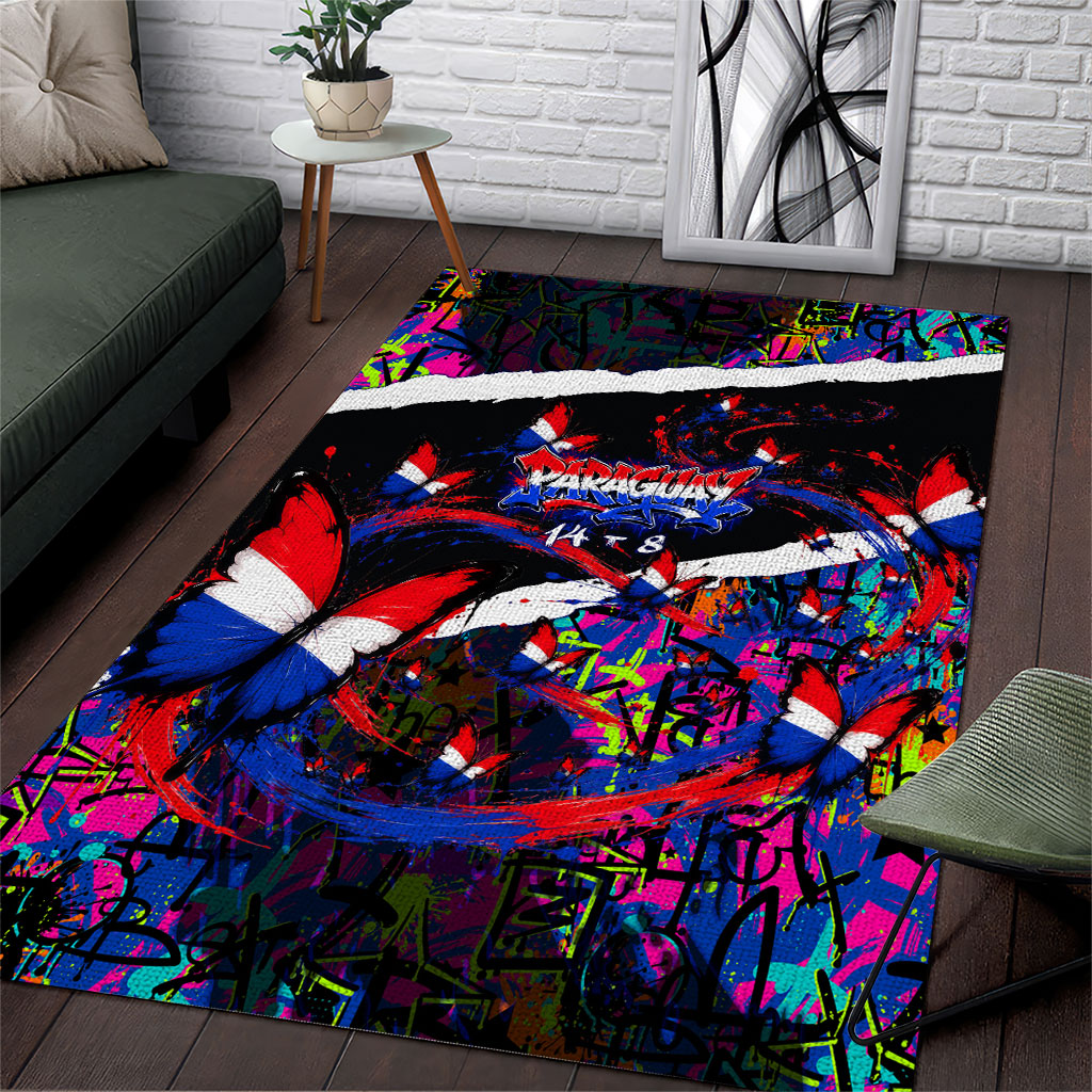 Paraguay Flag Day Area Rug Colorful Graffiti Map Butterflies
