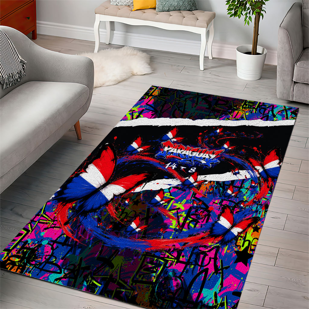 Paraguay Flag Day Area Rug Colorful Graffiti Map Butterflies