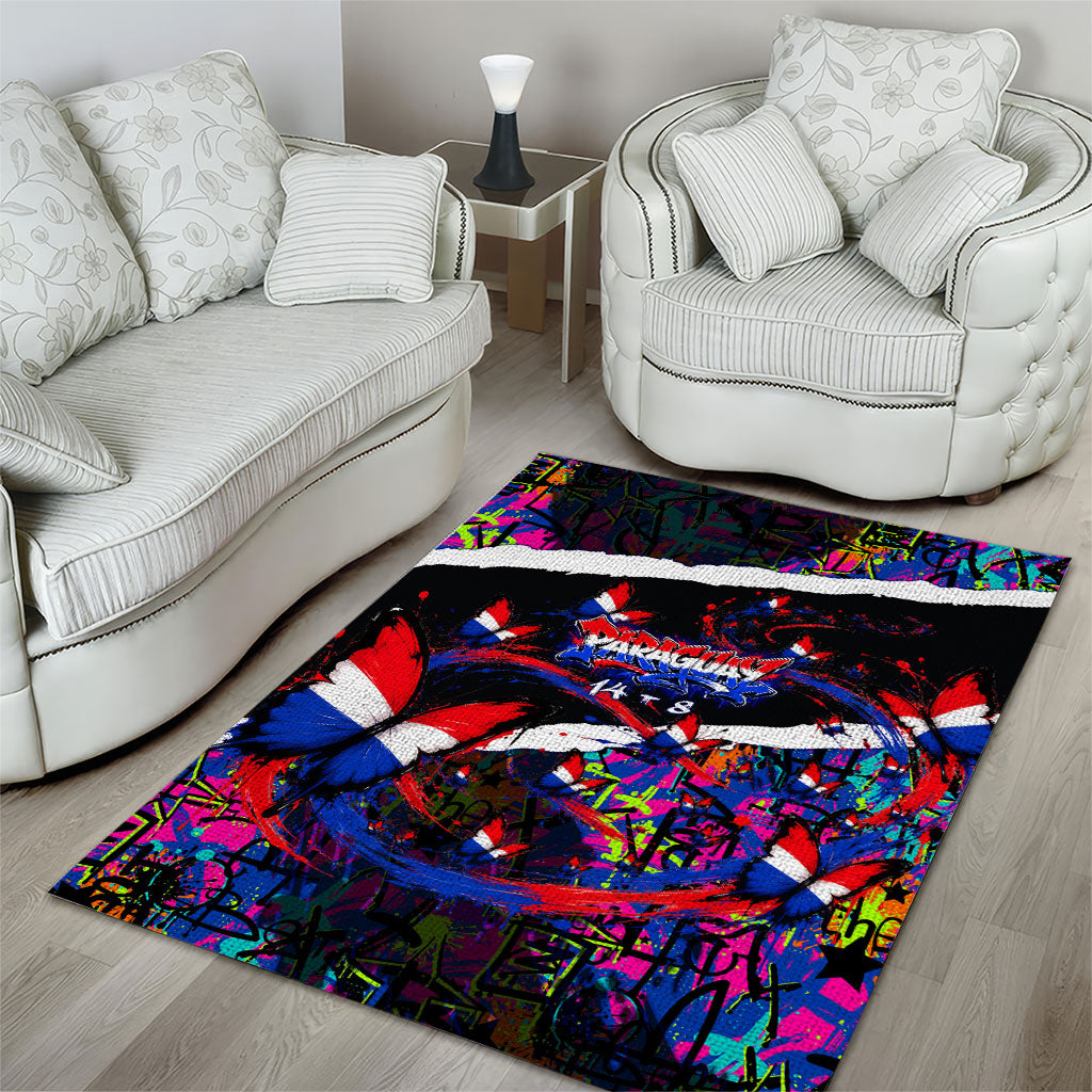 Paraguay Flag Day Area Rug Colorful Graffiti Map Butterflies