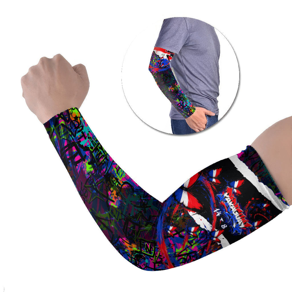 Paraguay Flag Day Arm Sleeves Colorful Graffiti Map Butterflies