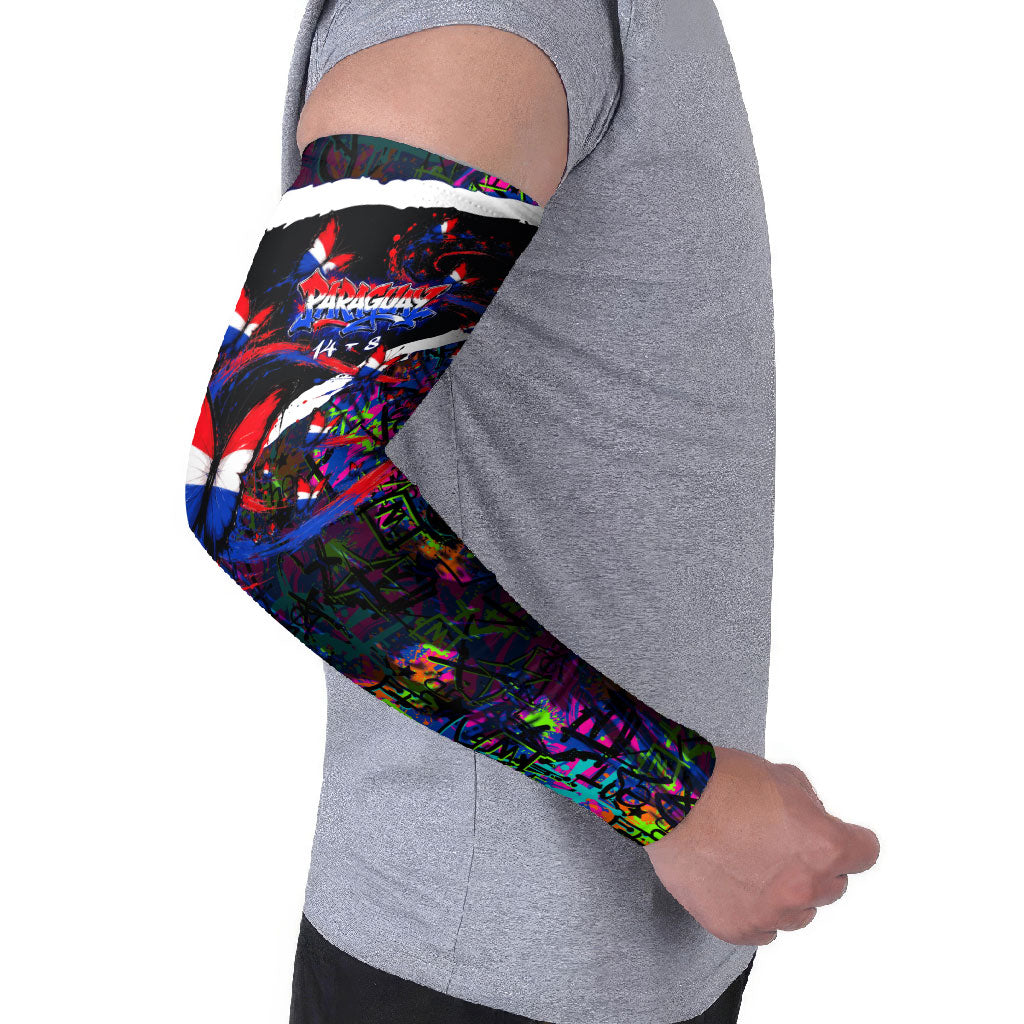 Paraguay Flag Day Arm Sleeves Colorful Graffiti Map Butterflies