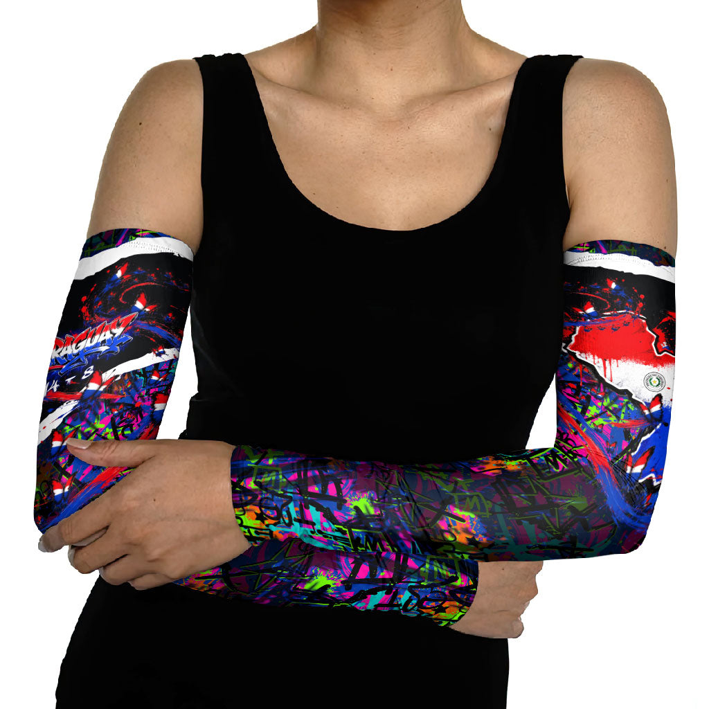 Paraguay Flag Day Arm Sleeves Colorful Graffiti Map Butterflies