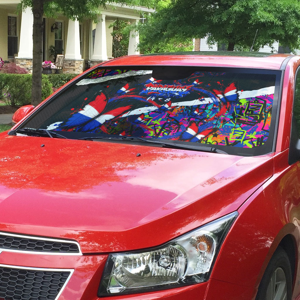 Paraguay Flag Day Auto Sun Shade Colorful Graffiti Map Butterflies
