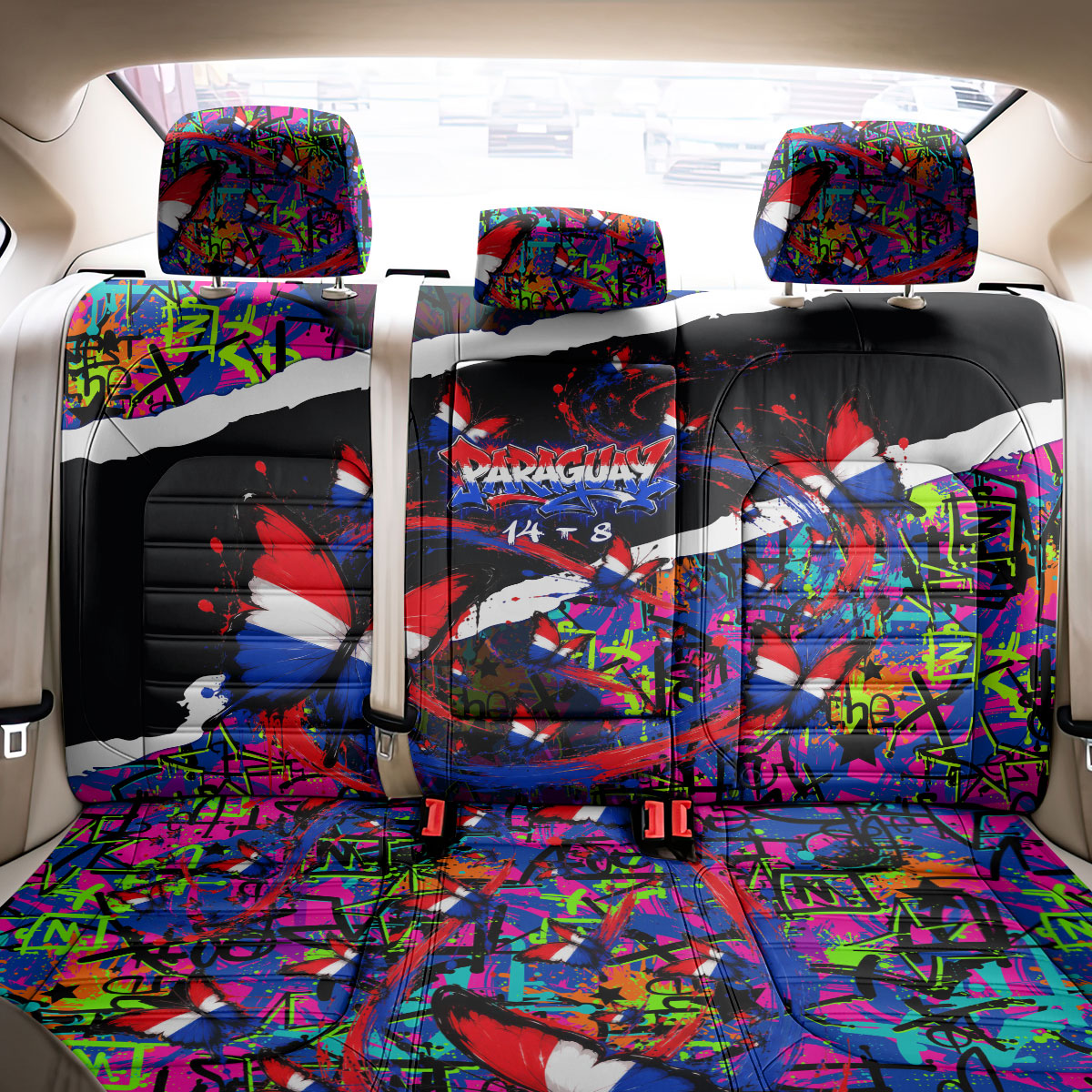 Paraguay Flag Day Back Car Seat Cover Colorful Graffiti Map Butterflies