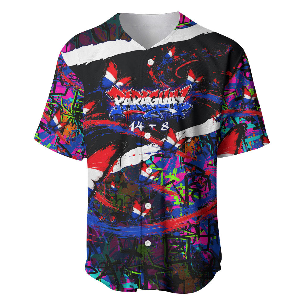Paraguay Flag Day Baseball Jersey Colorful Graffiti Map Butterflies