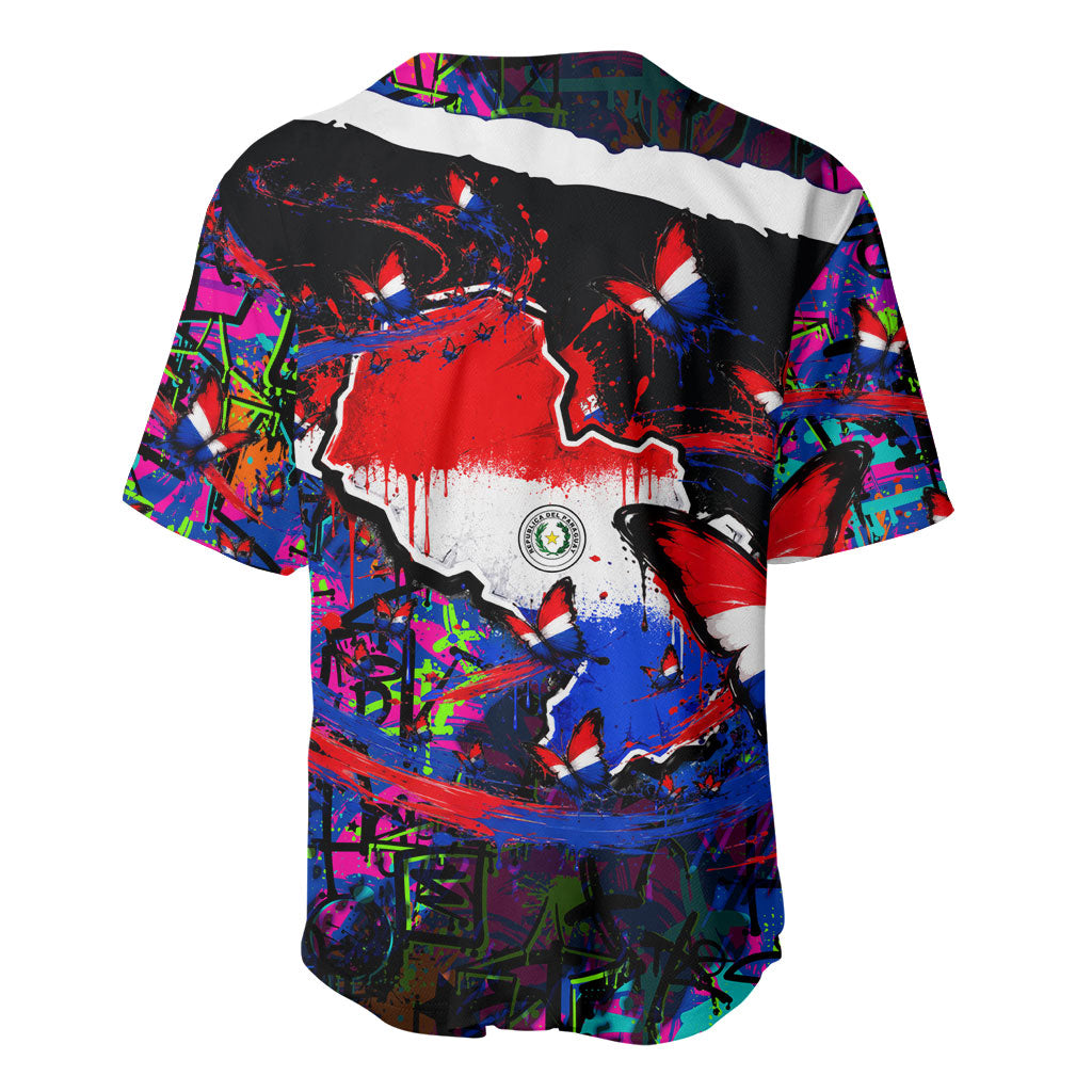 Paraguay Flag Day Baseball Jersey Colorful Graffiti Map Butterflies