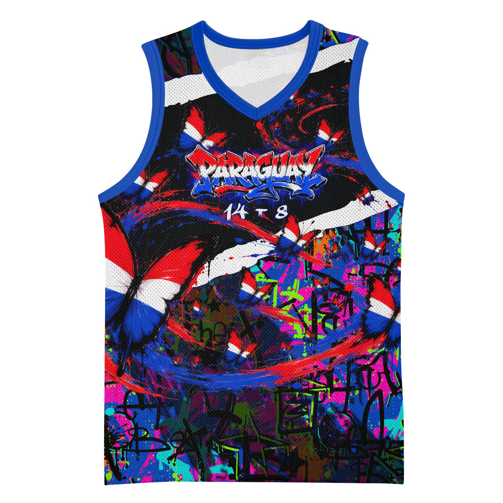 Paraguay Flag Day Basketball Jersey Colorful Graffiti Map Butterflies