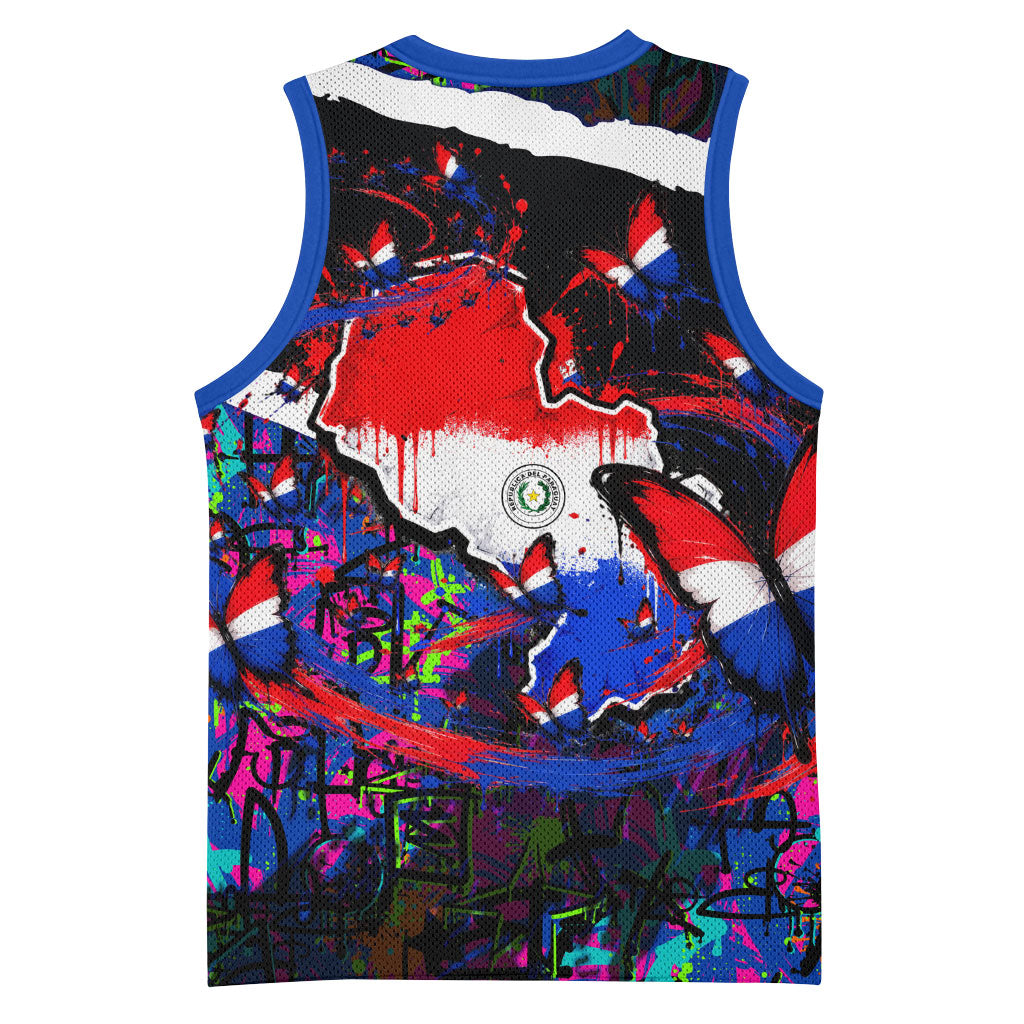 Paraguay Flag Day Basketball Jersey Colorful Graffiti Map Butterflies