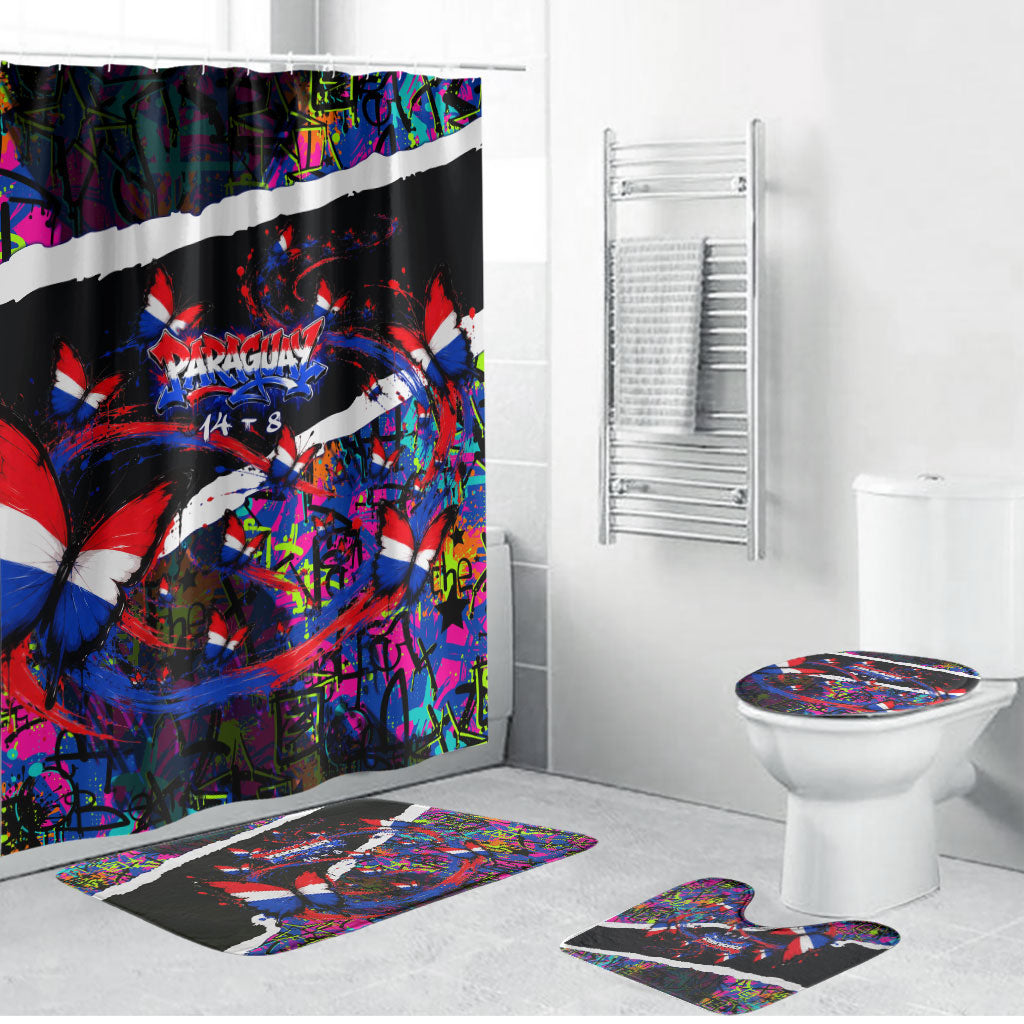 Paraguay Flag Day Bathroom Set Colorful Graffiti Map Butterflies