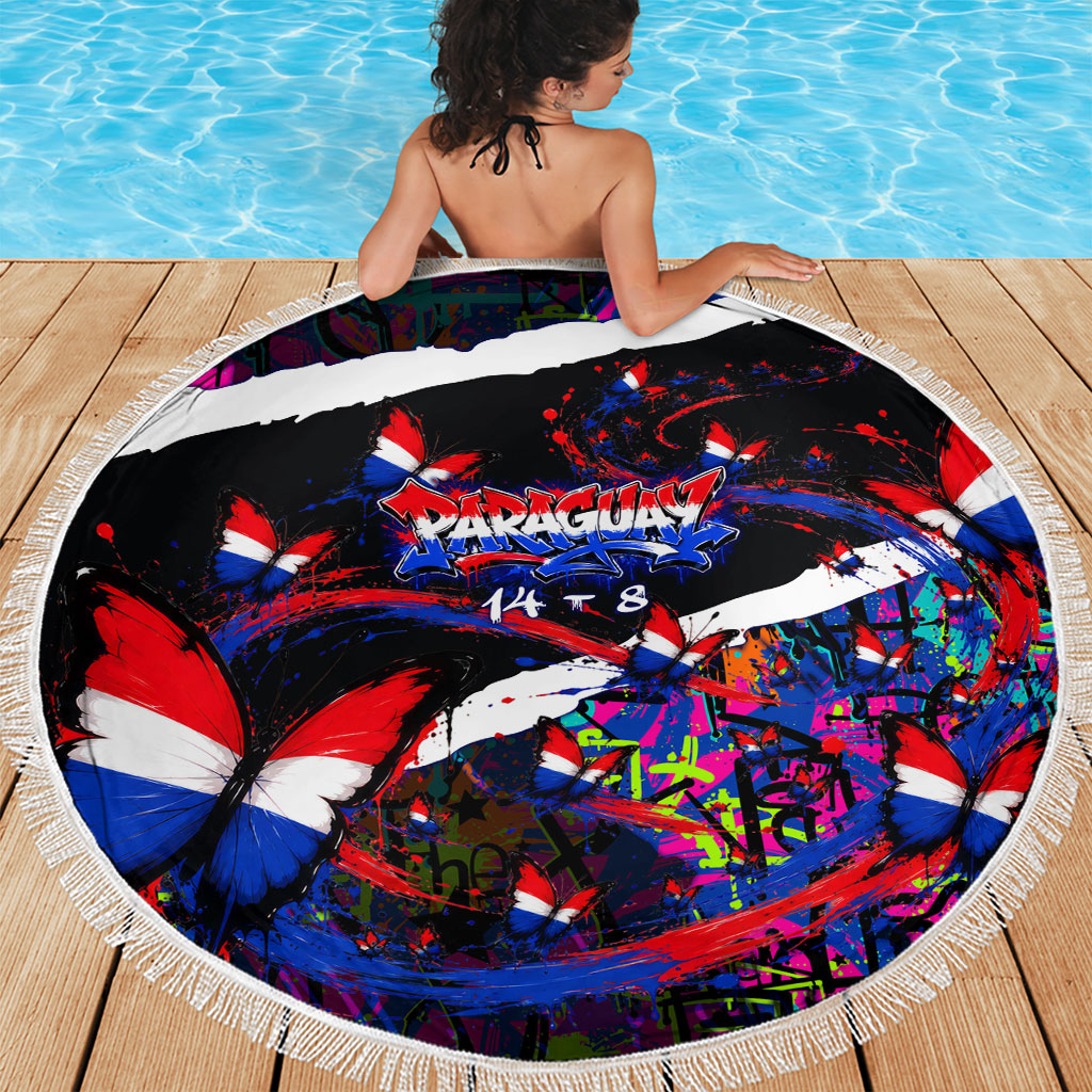 Paraguay Flag Day Beach Blanket Colorful Graffiti Map Butterflies