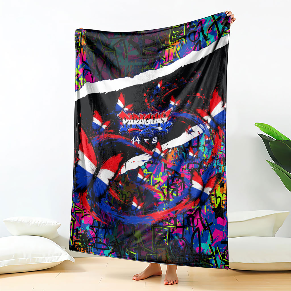Paraguay Flag Day Blanket Colorful Graffiti Map Butterflies
