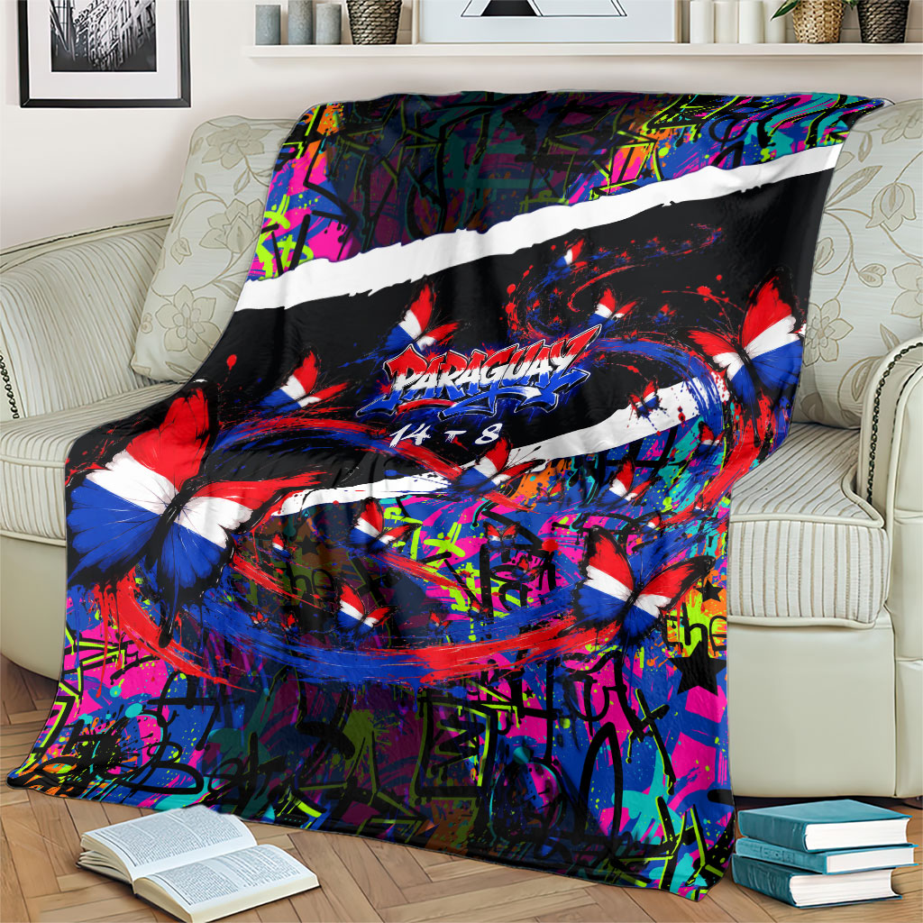 Paraguay Flag Day Blanket Colorful Graffiti Map Butterflies