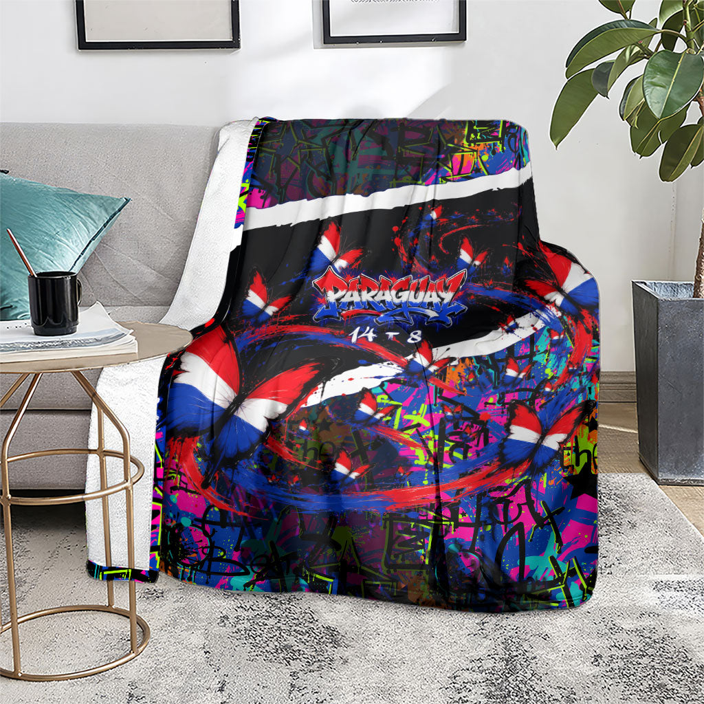 Paraguay Flag Day Blanket Colorful Graffiti Map Butterflies