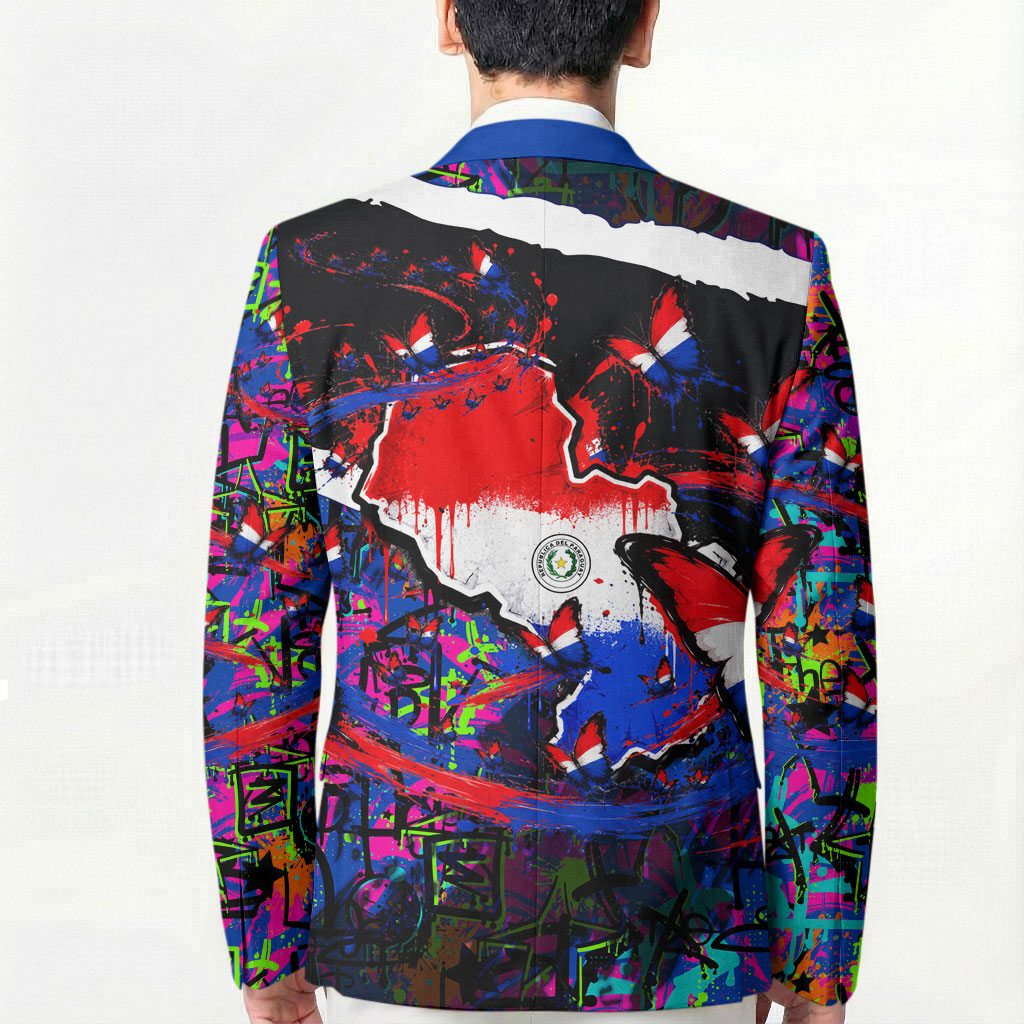 Paraguay Flag Day Blazer Colorful Graffiti Map Butterflies
