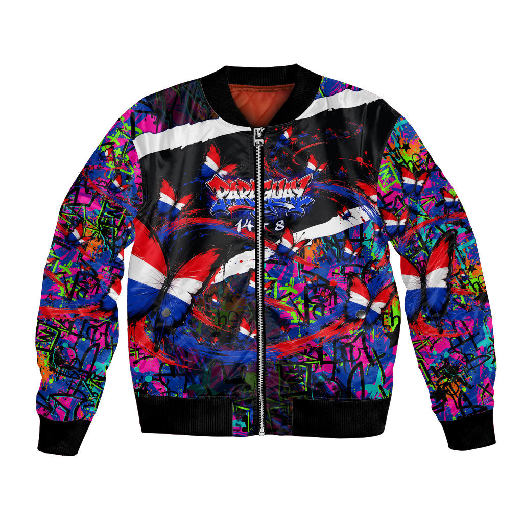 Paraguay Flag Day Bomber Jacket Colorful Graffiti Map Butterflies