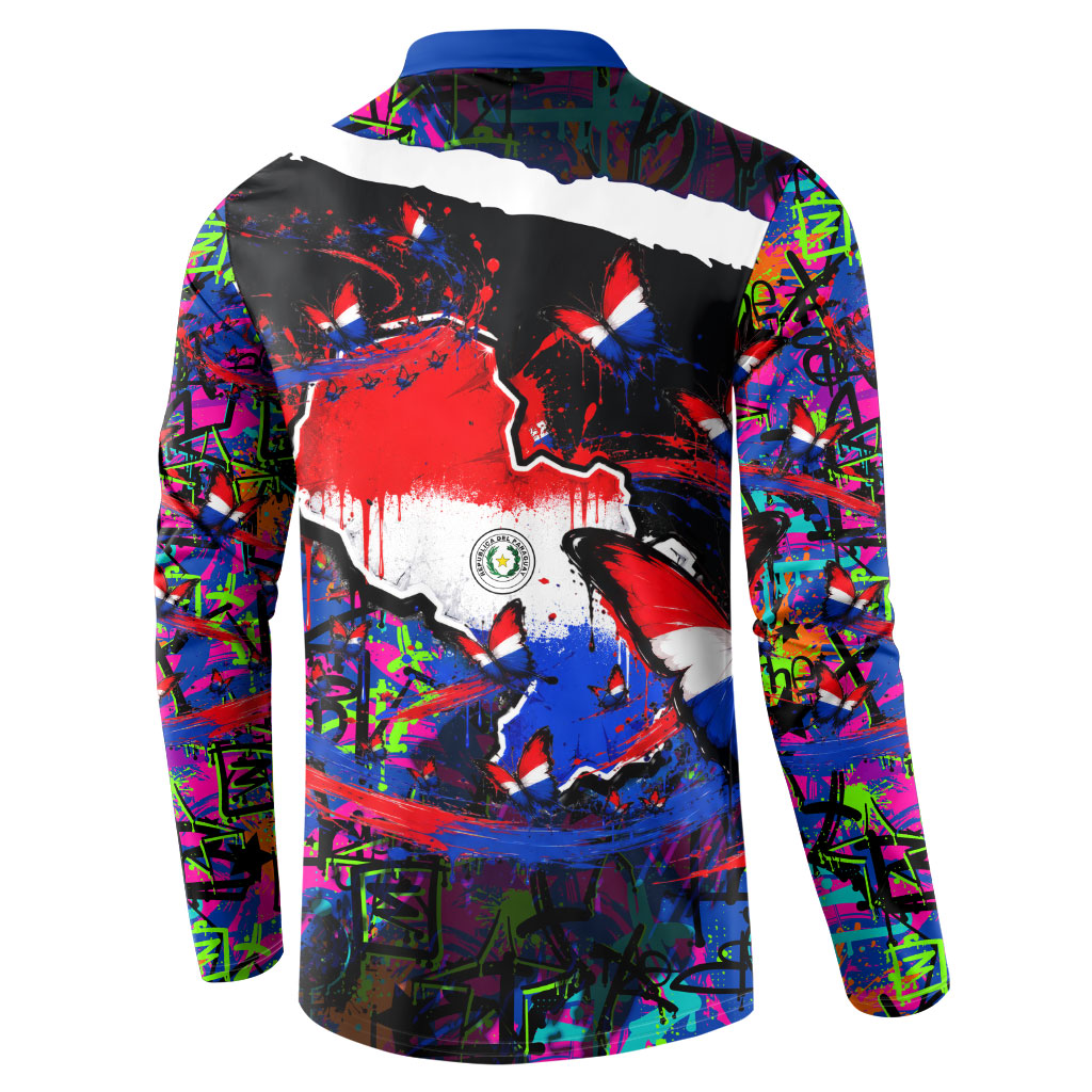 Paraguay Flag Day Button Sweatshirt Colorful Graffiti Map Butterflies