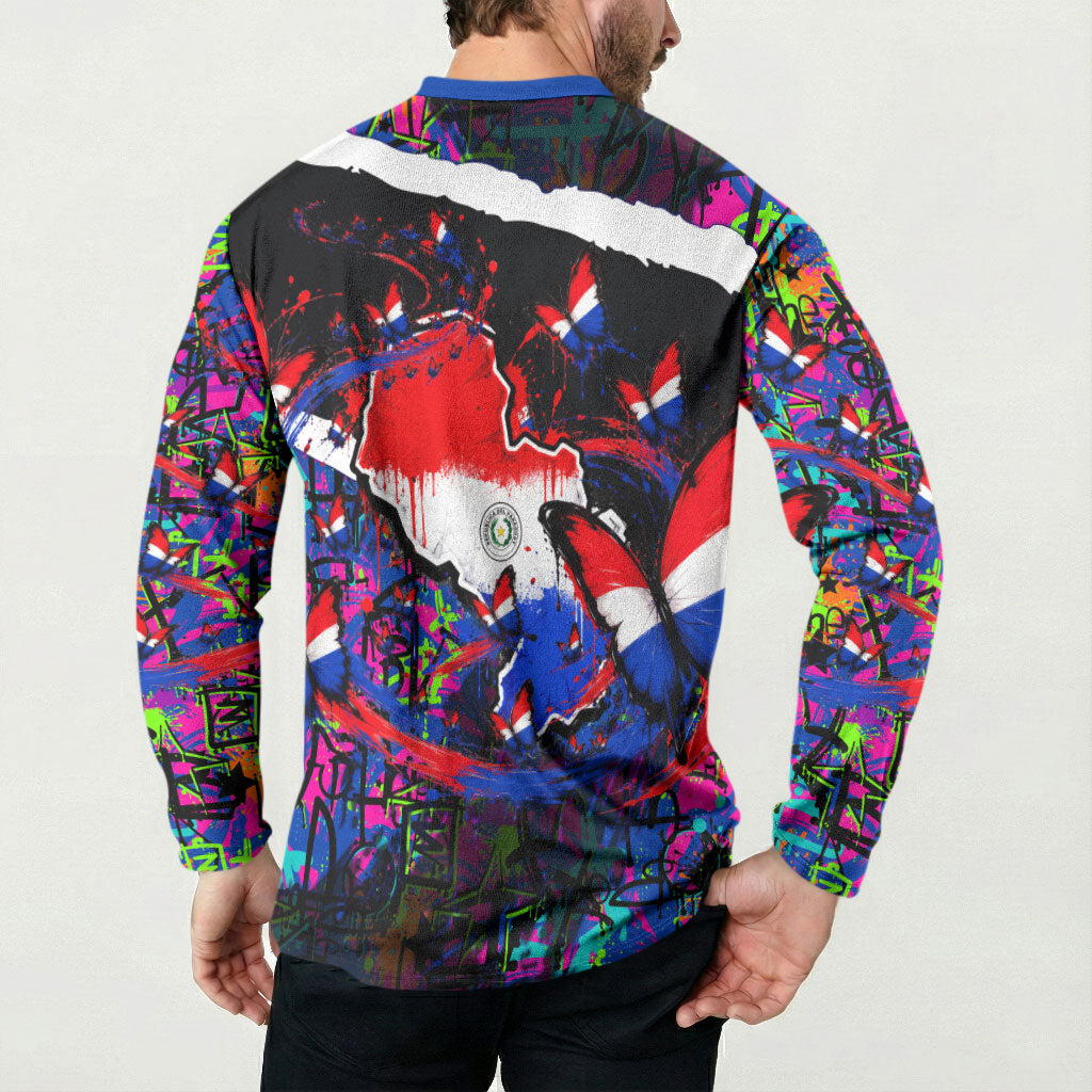 Paraguay Flag Day Button Sweatshirt Colorful Graffiti Map Butterflies