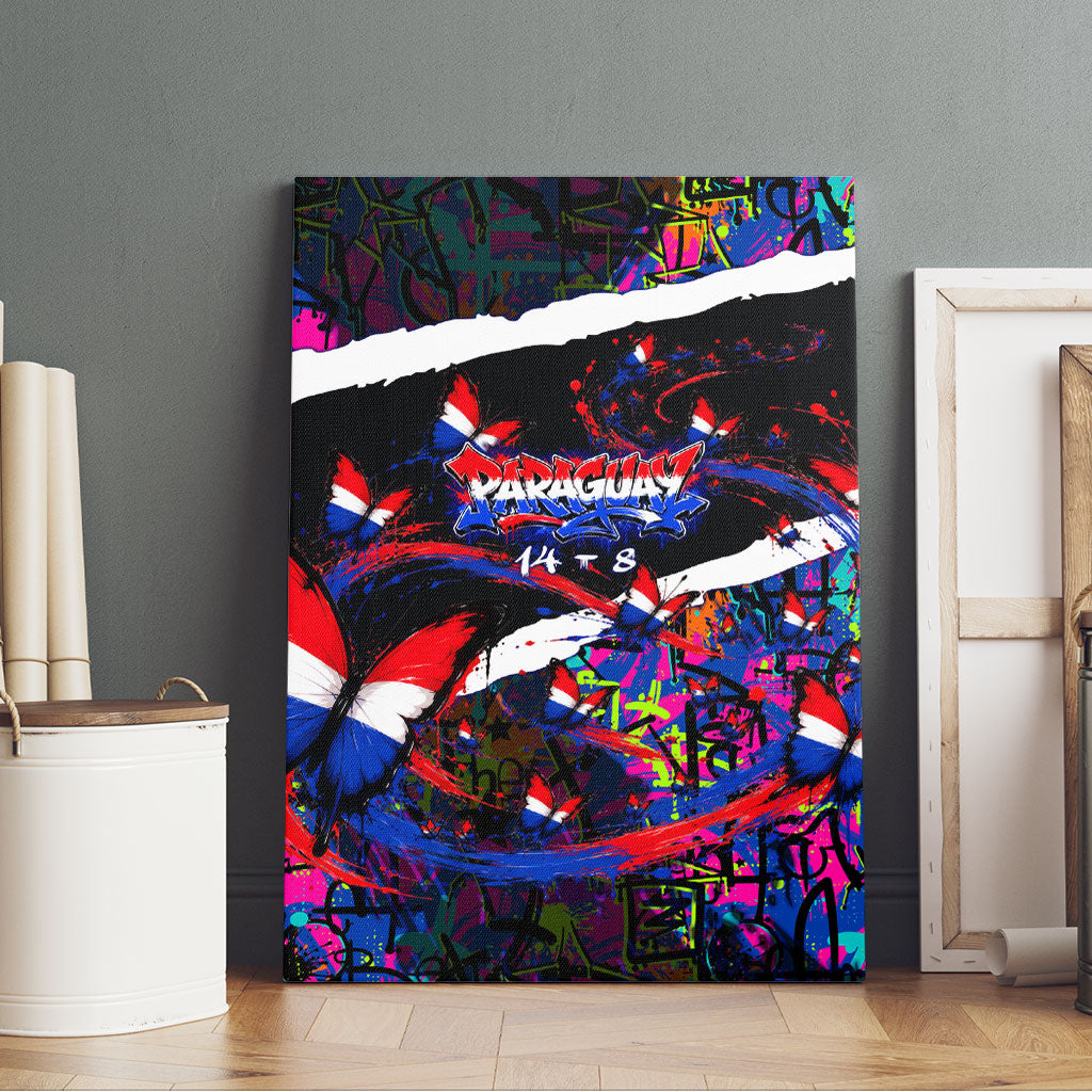 Paraguay Flag Day Canvas Wall Art Colorful Graffiti Map Butterflies
