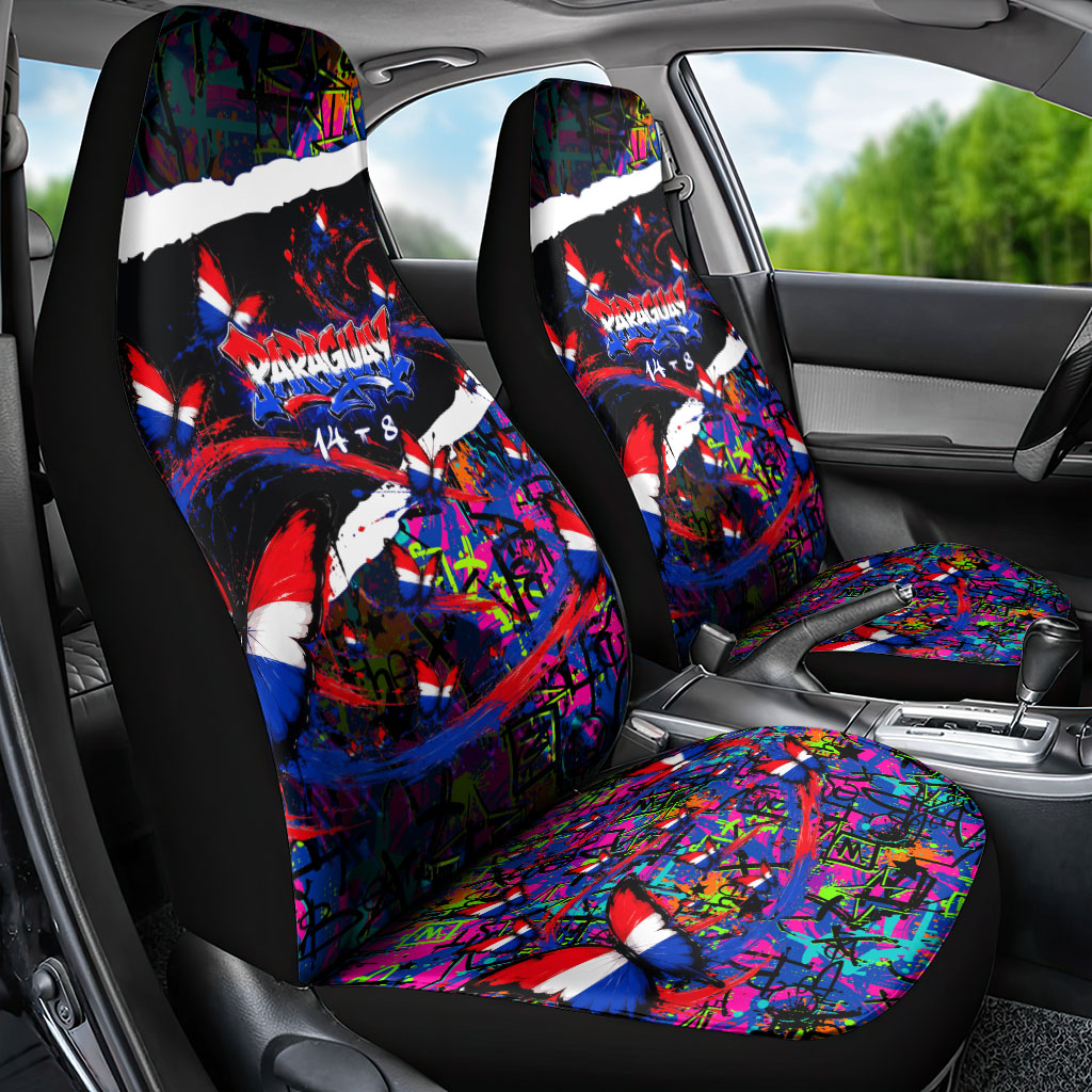 Paraguay Flag Day Car Seat Cover Colorful Graffiti Map Butterflies