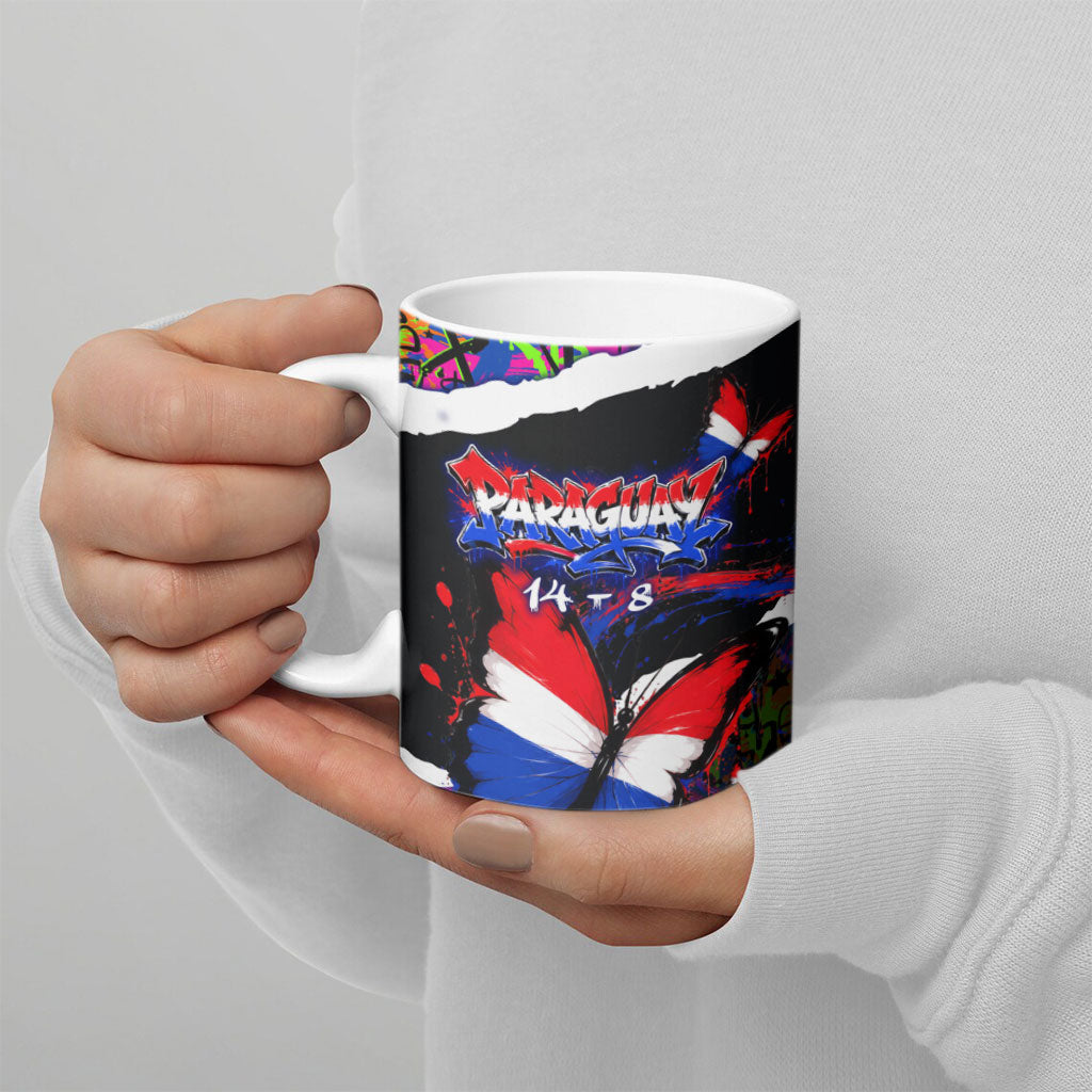 Paraguay Flag Day Ceramic Mug Colorful Graffiti Map Butterflies