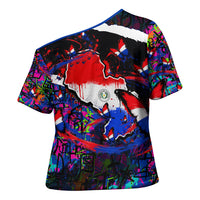 Paraguay Flag Day Cross Shoulder Shirt Colorful Graffiti Map Butterflies