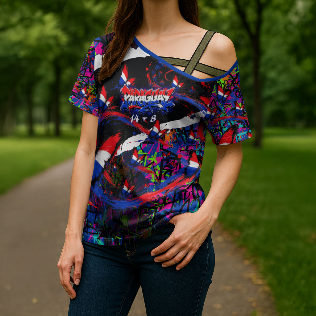 Paraguay Flag Day Cross Shoulder Shirt Colorful Graffiti Map Butterflies