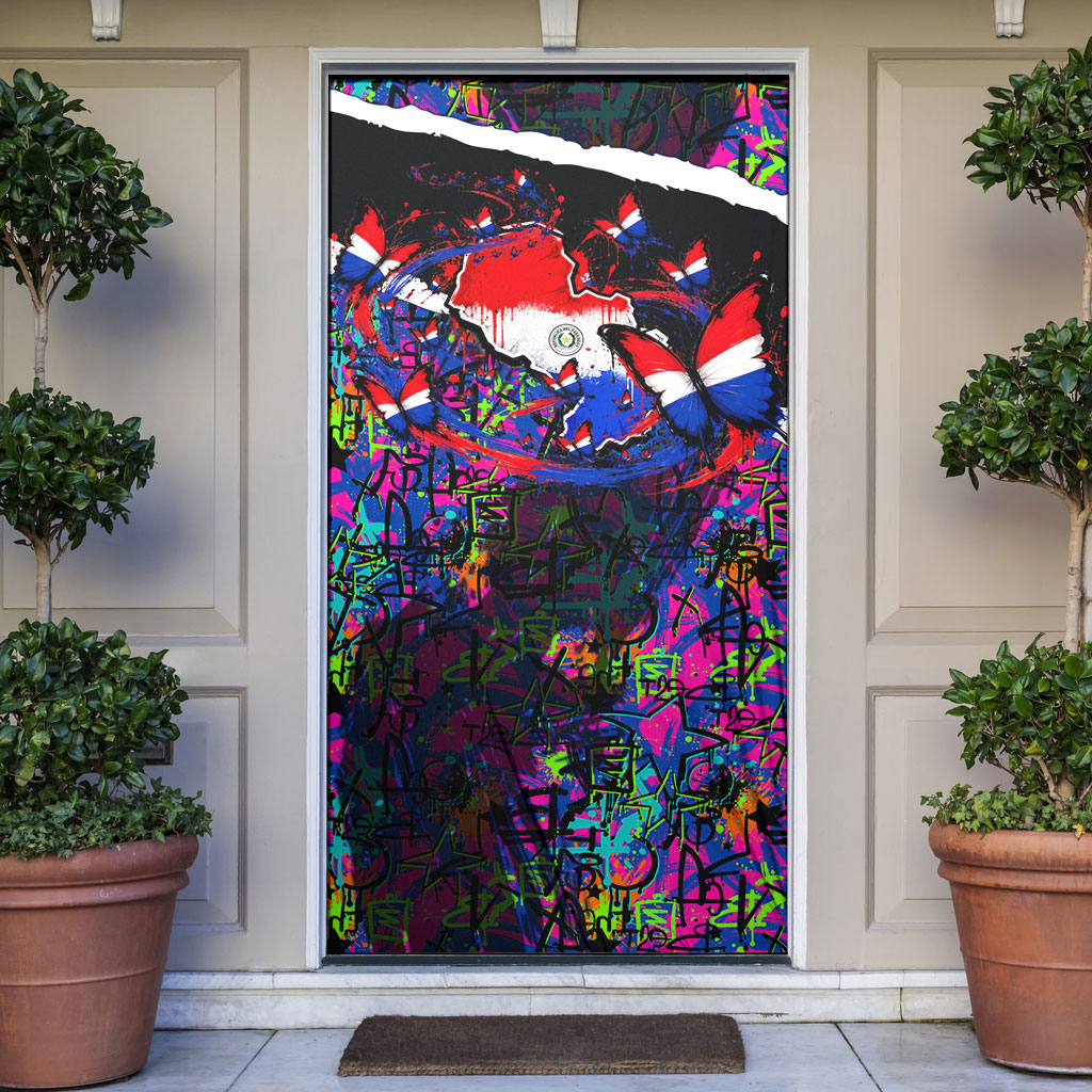 Paraguay Flag Day Door Cover Colorful Graffiti Map Butterflies