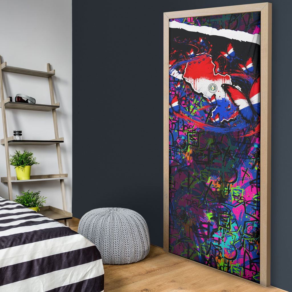 Paraguay Flag Day Door Cover Colorful Graffiti Map Butterflies