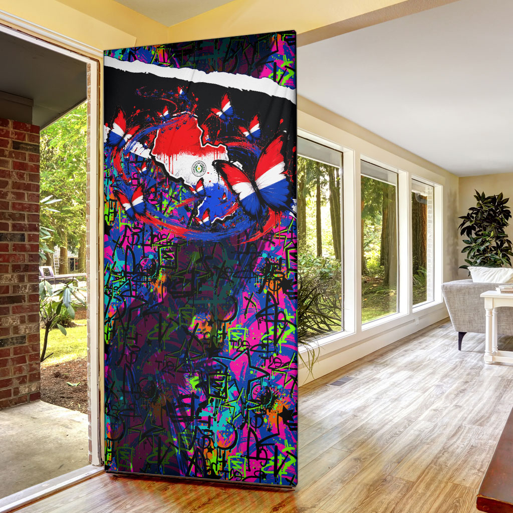 Paraguay Flag Day Door Cover Colorful Graffiti Map Butterflies