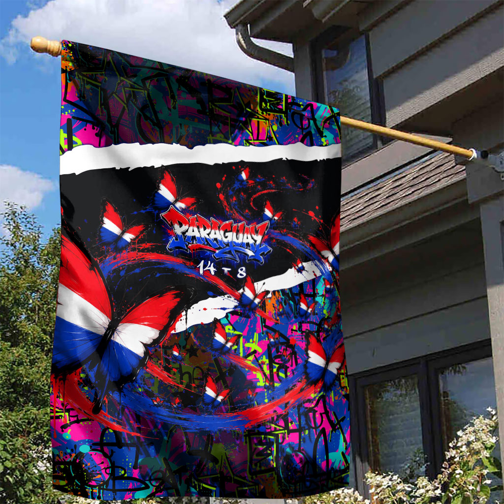 Paraguay Flag Day Garden Flag Colorful Graffiti Map Butterflies
