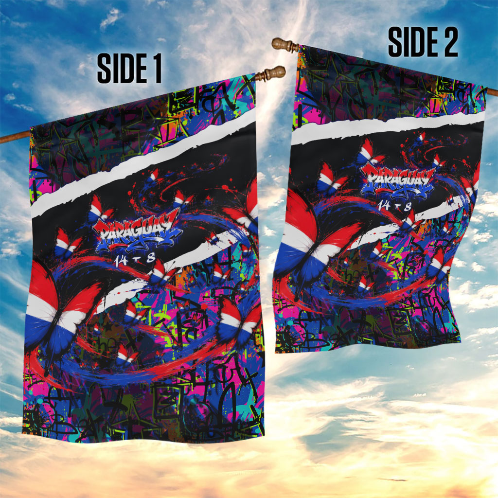 Paraguay Flag Day Garden Flag Colorful Graffiti Map Butterflies