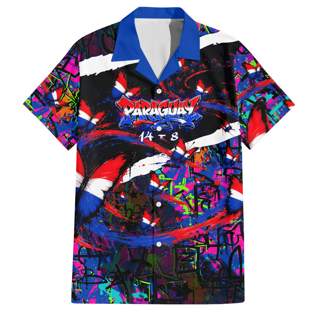 Paraguay Flag Day Hawaiian Shirt Colorful Graffiti Map Butterflies