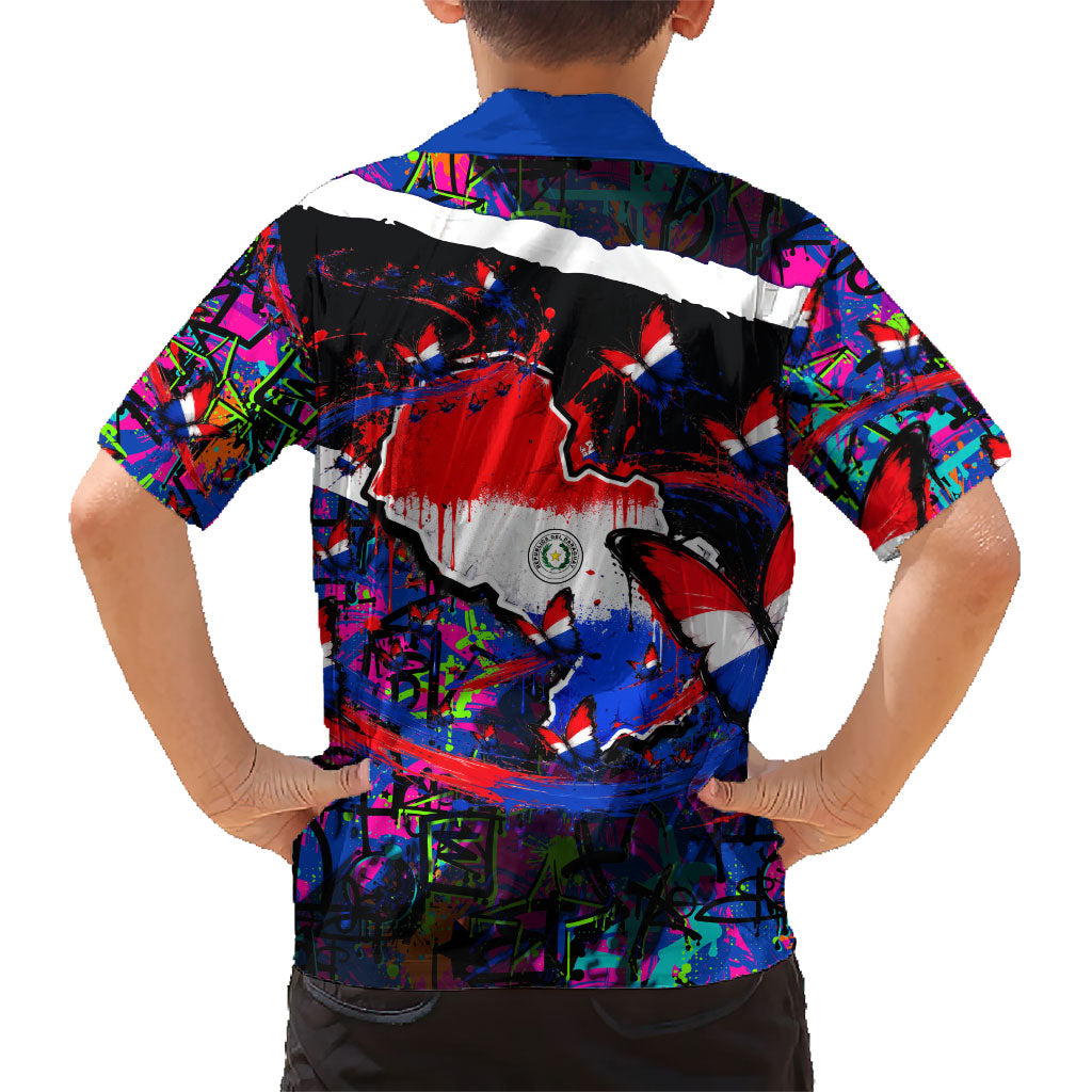 Paraguay Flag Day Hawaiian Shirt Colorful Graffiti Map Butterflies