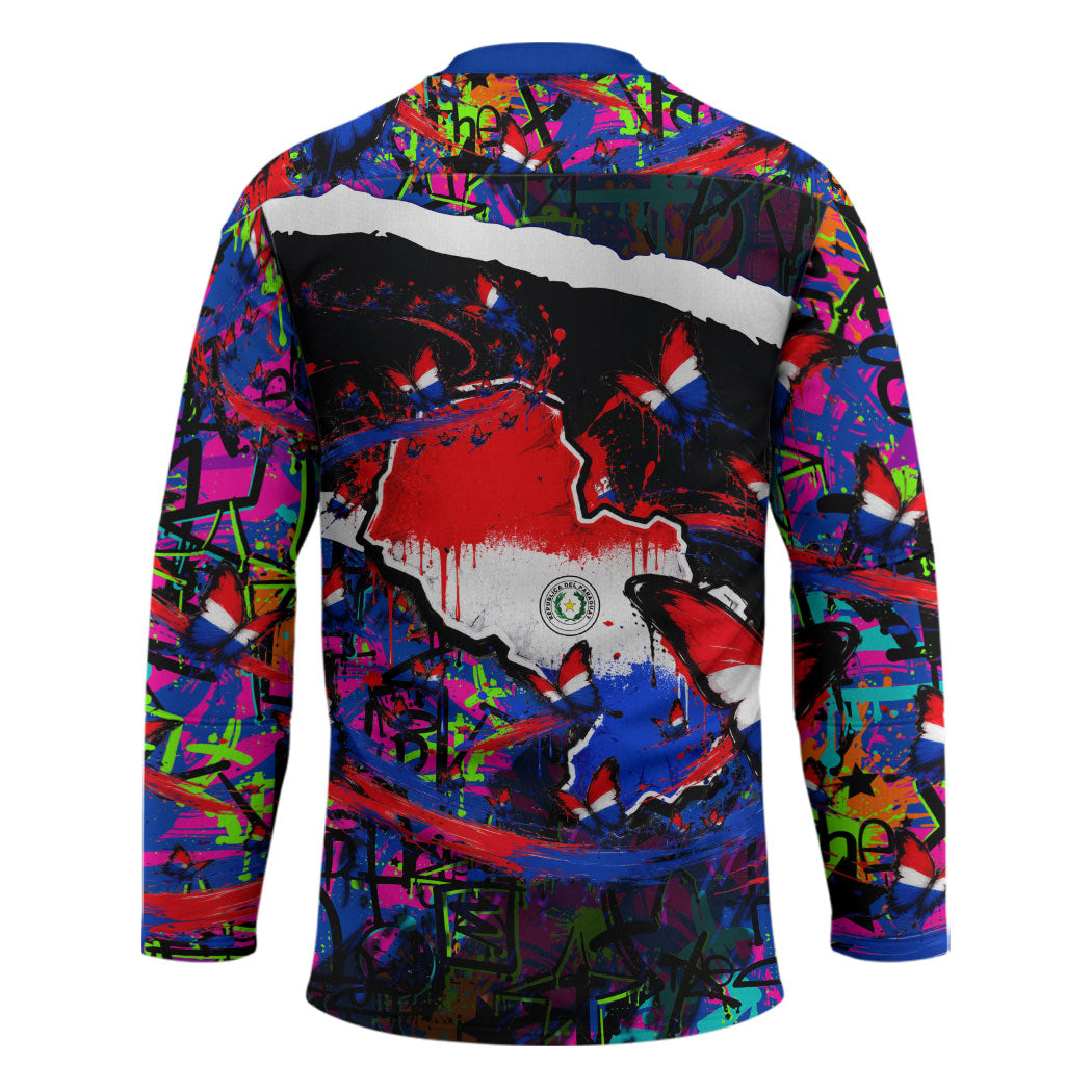 Paraguay Flag Day Hockey Jersey Colorful Graffiti Map Butterflies