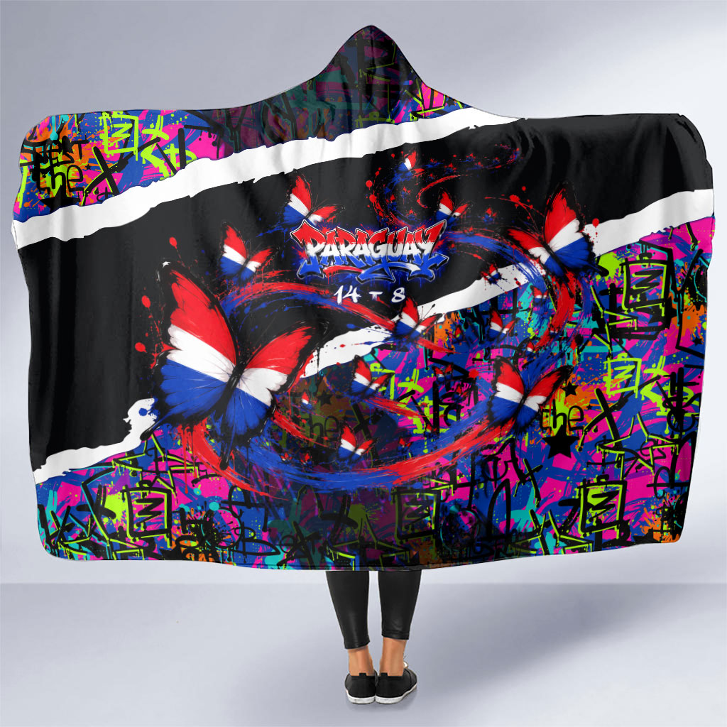 Paraguay Flag Day Hooded Blanket Colorful Graffiti Map Butterflies