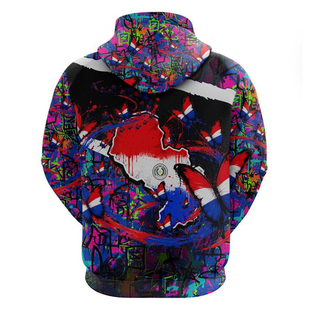 Paraguay Flag Day Hoodie Colorful Graffiti Map Butterflies