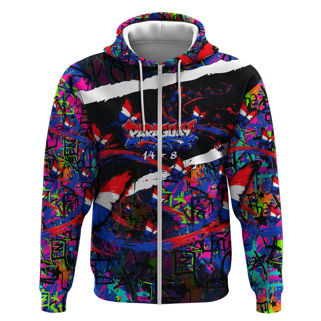 Paraguay Flag Day Hoodie Colorful Graffiti Map Butterflies