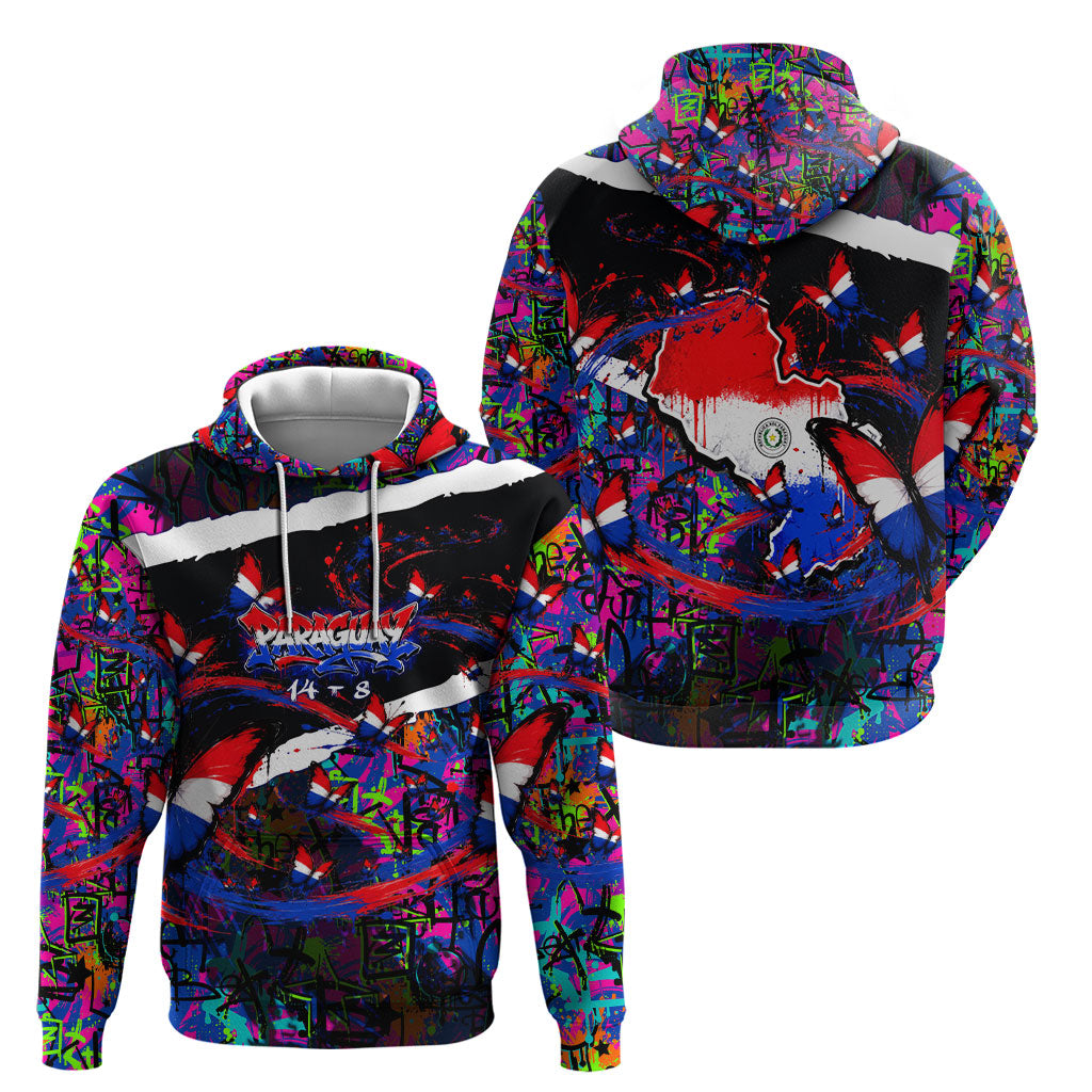 Paraguay Flag Day Hoodie Colorful Graffiti Map Butterflies