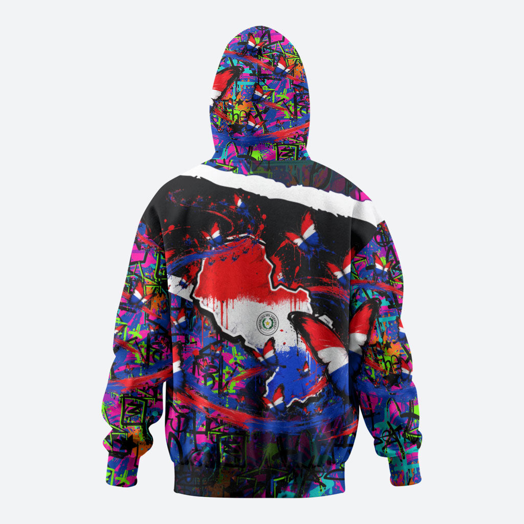 Paraguay Flag Day Hoodie Colorful Graffiti Map Butterflies
