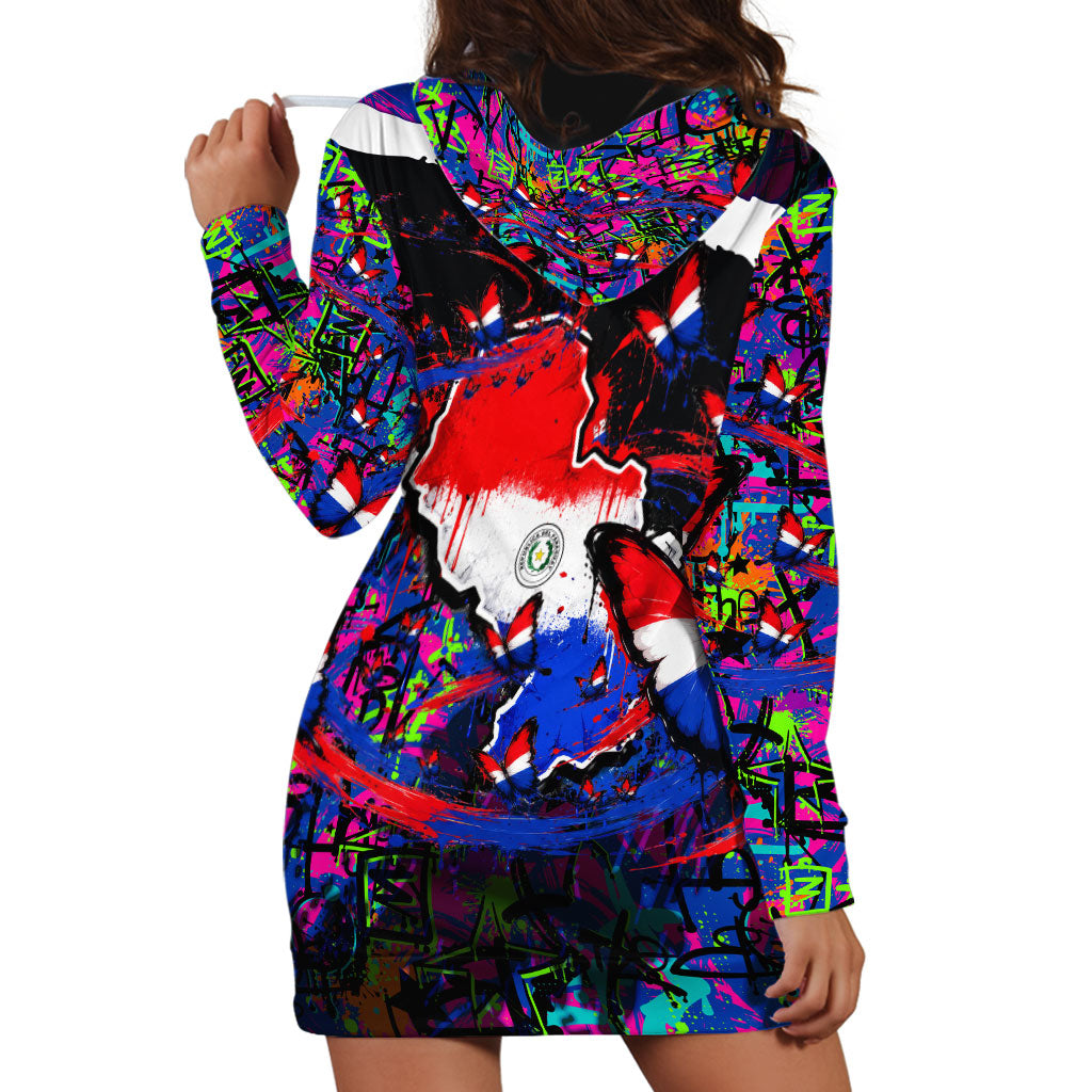 Paraguay Flag Day Hoodie Dress Colorful Graffiti Map Butterflies