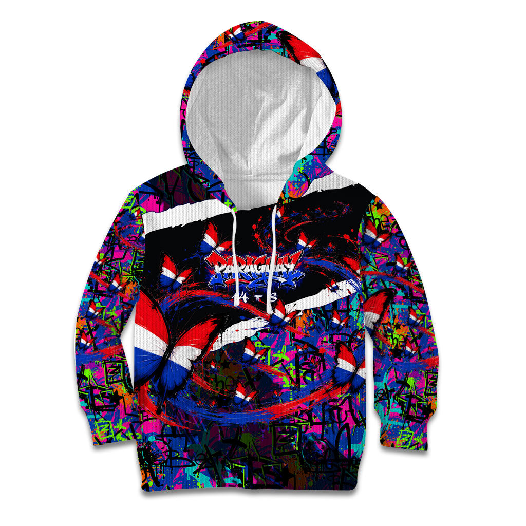 Paraguay Flag Day Kid Hoodie Colorful Graffiti Map Butterflies