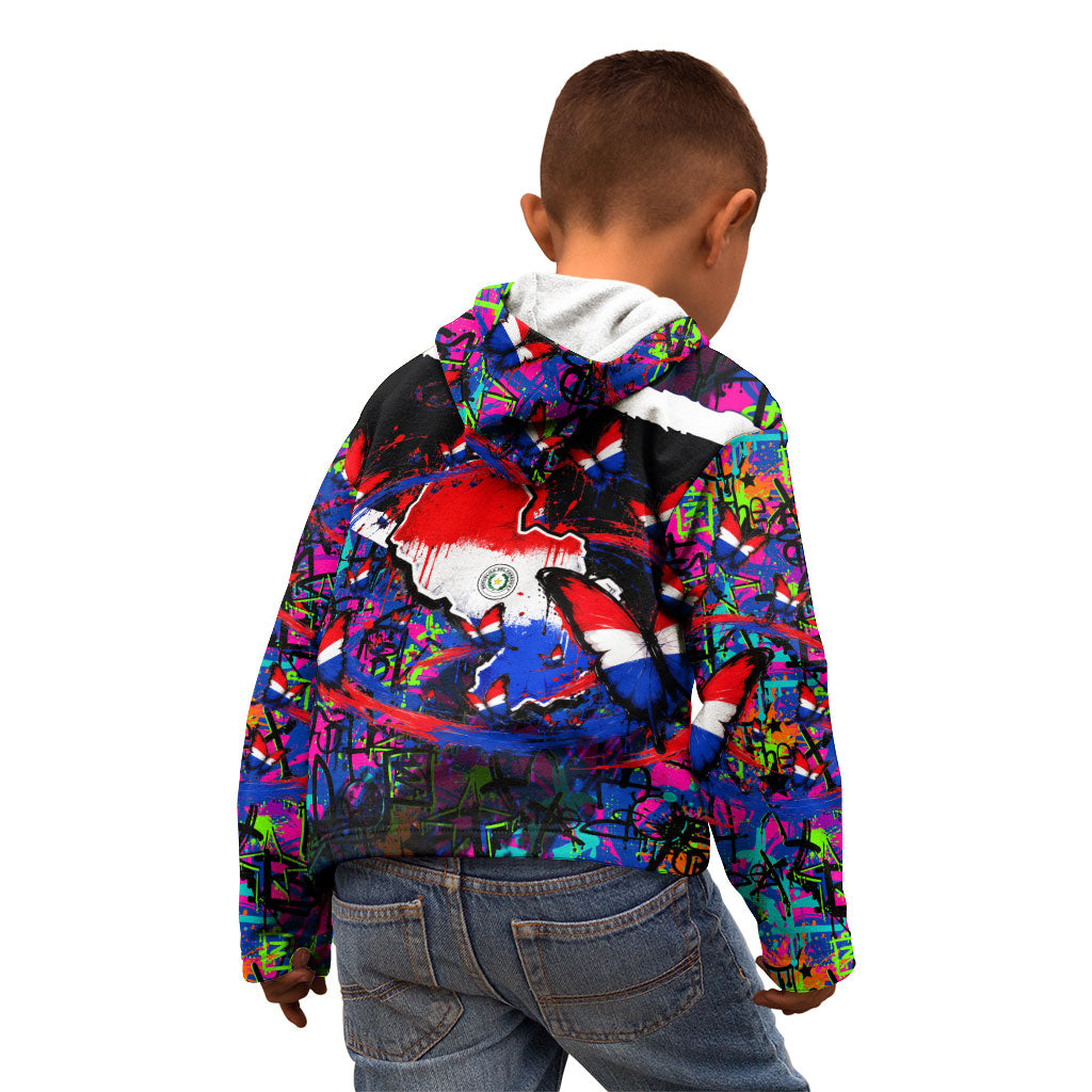 Paraguay Flag Day Kid Hoodie Colorful Graffiti Map Butterflies