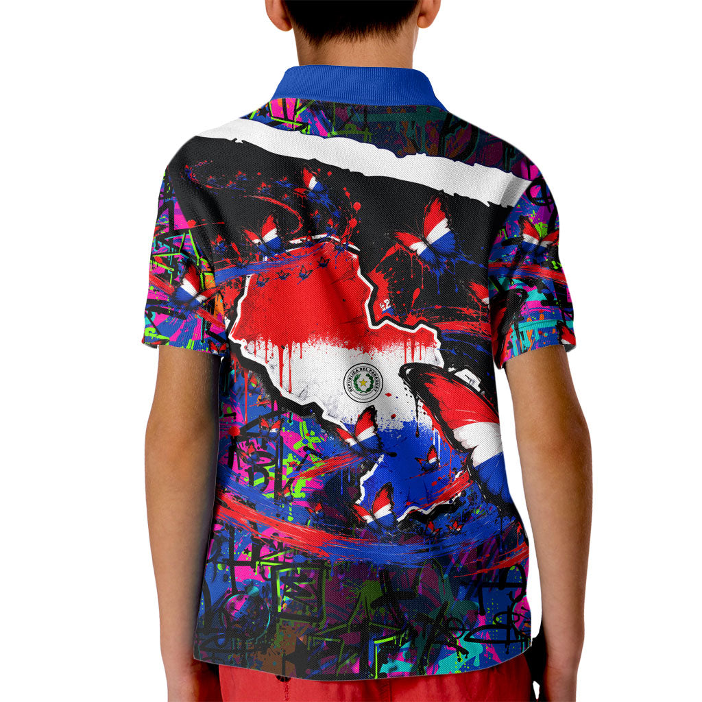 Paraguay Flag Day Kid Polo Shirt Colorful Graffiti Map Butterflies
