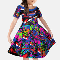 Paraguay Flag Day Kid Short Sleeve Dress Colorful Graffiti Map Butterflies