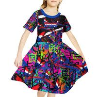 Paraguay Flag Day Kid Short Sleeve Dress Colorful Graffiti Map Butterflies