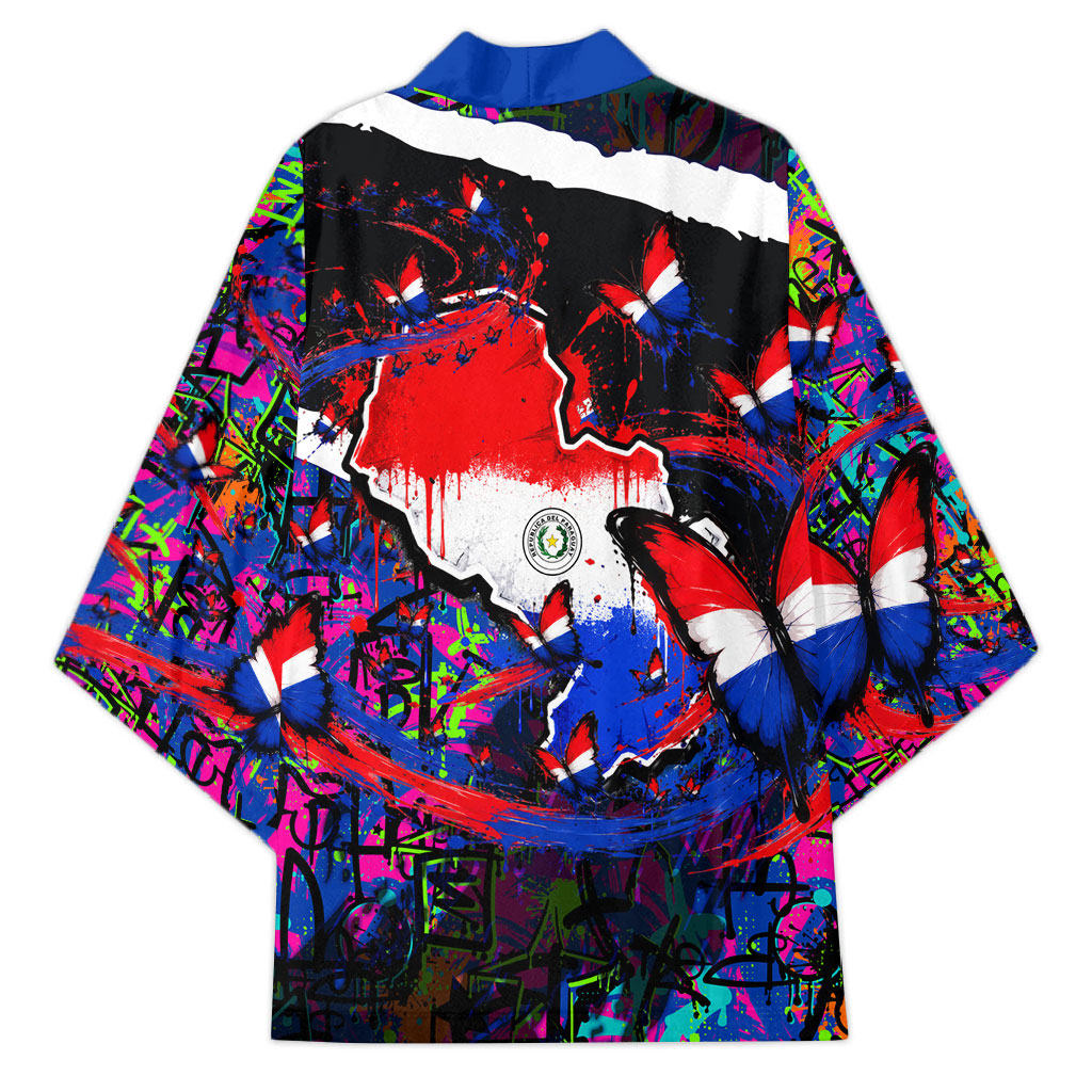 Paraguay Flag Day Kimono Colorful Graffiti Map Butterflies